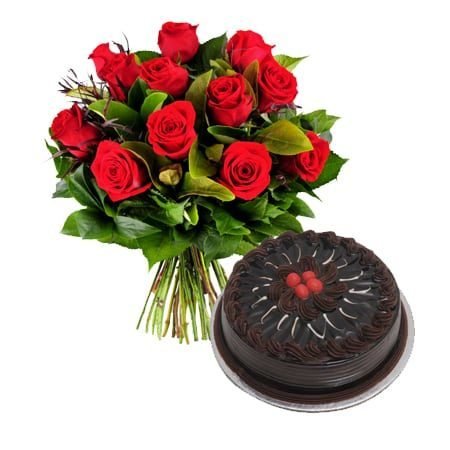 12 red roses and cake combo