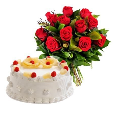 Buy/Send Happy Birthday Chocolate Cake with Bouquet & Candles Online @ Rs.  1469 - SendBestGift