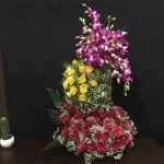 3 tier roses and orchids arangements